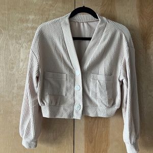 Knit Tan Cropped Button-Up Sweater